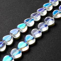 Clair AB Transparent perles de verre brin, cœur, clair ab, 9.5~10x10x3.5~4.5mm, Trou: 0.8~1mm, Environ 35 pcs/chapelet, 13.15~13.31 pouce (33.4~33.8 cm)