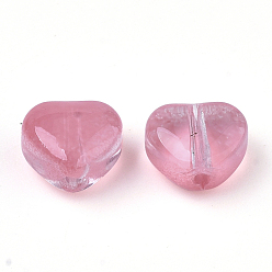 Salmon Transparent Spray Painted Glass Beads, Heart, Imitation Jelly, Salmon, 6x6x4mm, Hole: 0.9mm