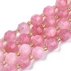Rose Nacré Brins de perles de dolomite naturelles, facette, teint, ronde, perle rose, 8x8mm, Trou: 1.2mm, Environ 33 pcs/chapelet, 15.16 pouces~15.35 pouces (38.5cm~39cm)