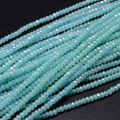 Sky Blue Faceted Rondelle Full Rainbow Plated Electroplate Glass Beads Strands, Sky Blue, 2.8~3x2mm, Hole: 0.8mm, about 200pcs/strand, 15.1 inch