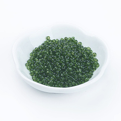 Verde Abalorios de la semilla de cristal, transparente, rondo, agujero redondo, verde, 6/0, 4 mm, agujero: 1.5 mm, Sobre 500 unidades / 50 g, 50 g / bolsa, 18bolsas/2libras