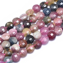 Sunstone Natural Tourmaline Beads Strands, Faceted, Flat Round, 4x2.5mm, Hole: 0.8mm, about 93pcs/strand, 15.15 inch(38.5cm)