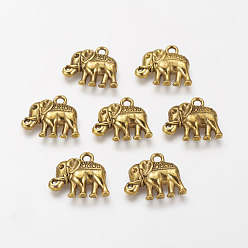 Antique Golden Tibetan Style Alloy Charms Pendants, Cadmium Free & Lead Free, Elephant, Antique Golden, 15x17x3mm, Hole: 2mm