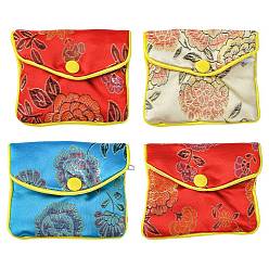 Couleur Mélangete Tissu de broderie florale rectangle pochettes, sacs de rangement de bijoux, couleur mixte, 7x8 cm