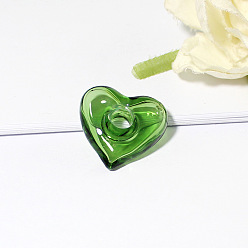 Green Handmade Lampwork Perfume Bottle Pendant, Square&Heart, Green, 22x25mm