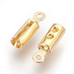 Golden 304 Stainless Steel Folding Crimp Ends, Fold Over Crimp Cord Ends, Golden, 10x3x2.5mm, Hole: 1mm, Inner Diameter: 2.5mm