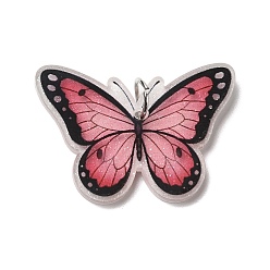 Flamingo Opaque Acrylic Pendants, with Platinum Iron Jump Ring, Butterfly Charms, Flamingo, 25x33.5x4mm, Hole: 5.2mm
