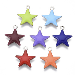 Mixed Color 201 Stainless Steel Enamel Charms, Star, Stainless Steel Color, Mixed Color, 14.5x12.5x2mm, Hole: 1.5mm
