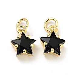 Black Eco-friendly Brass Micro Pave Cubic Zirconia Pendants, with Jump Ring, Cadmium Free & Lead Free, Real 18K Gold Plated, Star, Black, 11x8.5x5mm, Hole: 3.2mm