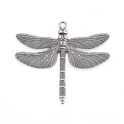 Thai Sterling Silver Plated Tibetan Style Alloy Big Pendants, Dragonfly, Lead Free & Nickel Free & Cadmium Free, Thailand Sterling Silver Plated, 63.5x72x5.5mm, Hole: 3.5mm