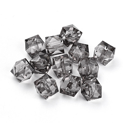 Gris Clair Perles acryliques transparentes, facette, cube, gris clair, 10x10x8mm, trou: 1.5 mm, environ 900 pcs / 500 g