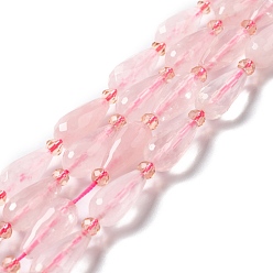 Cuarzo Rosa Natural aumentó de perlas de cuarzo hebras, facetados, lágrima, 12~16.5x7.5~8.5 mm, agujero: 0.8 mm, sobre 20~21 unidades / cadena, 14.96~15.63'' (38~39.7 cm)