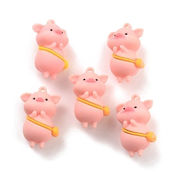 Pink PVC Pendants, for DIY Keychain Making, Pig with Bag, Pink, 44x28x21mm, Hole: 2.5mm
