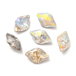 Mixed Color K5 Glass Rhinestone Buttons, Back Plated, Faceted, Rhombus, Mixed Color, 19x12x7.5mm, Hole: 1mm