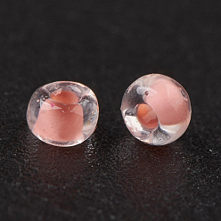 Персиковый Слойка 11/0 круглый стеклянный бисер класса А, прозрачные цвета внутри, розовые, 2.3x1.5 мм, отверстие : 1 мм, Около 48500 шт / фунт