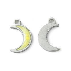 Stainless Steel Color 304 Stainless Steel Manual Polishing Charms, with Enamel, Moon, Stainless Steel Color, 11x7.5x1.5mm, Hole: 1.4mm