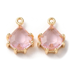 Pink Real 18K Gold Plated Brass Micro Pave Cubic Zirconia Charms, Teardrop, Pink, 11x8x3.5mm, Hole: 0.9mm