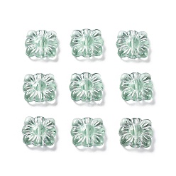 Dark Sea Green Plating Transparent Acrylic Beads, Metal Enlaced, Square with Flower Pattern, Dark Sea Green, 9.5~10x10.5~11x3.5mm, Hole: 1.6mm, about 1990pcs/500g