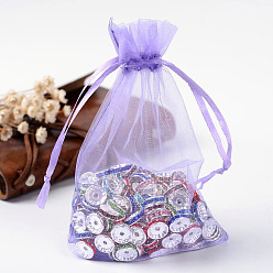 Púrpura Media Bolsas de regalo de organza con cordón, bolsas de joyería, banquete de boda favor de navidad bolsas de regalo, púrpura medio, 15x10 cm