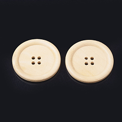 PapayaWhip 4-Hole Wooden Buttons, Large Buttons, Flat Round, PapayaWhip, 50x6mm, Hole: 3.5mm