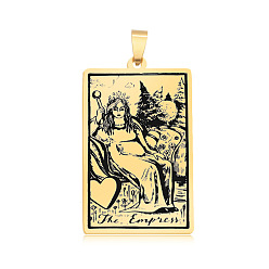 Oro 201 colgantes de acero inoxidable, patrón grabado con láser, colgantes de cartas de tarot, dorado, la emperatriz iii, 40x24x1 mm, agujero: 8x4 mm