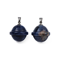 Sodalite Natural Sodalite Pendants, with Stainless Steel Color Tone Stainless Steel Findings, Planet, 22.5x20mm, Hole: 3x5mm