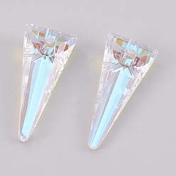 Crystal AB K9 Glass Rhinestone Pendants, Imitation Austrian Crystal, Faceted, Triangle, Crystal AB, 18x8x4mm, Hole: 1.6mm