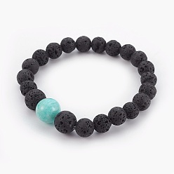 Amazonite Natural Lava Rock Beads Stretch Bracelets, with Amazonite Beads, 2-1/8 inch(5.4cm)
