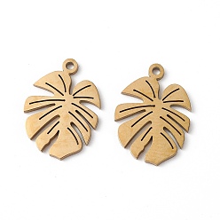 Real 18K Gold Plated 304 Stainless Steel Pendants, Tropical Leaf Charms, Real 18K Gold Plated, 15.5x11x1mm, Hole: 1mm