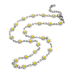 Stainless Steel Color 304 Stainless Steel Flower Link Chain Necklace with Enamel, Stainless Steel Color, 16.54 inch(42cm)