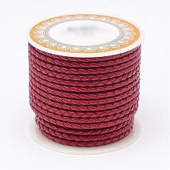 FireBrick Braided Cowhide Leather Cord, Leather Rope String for Bracelets, FireBrick, 3mm, about 8.74 yards(8m)/roll