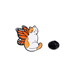 Orange Cat with Butterfly Wing Alloy Enamel Badge Pins, Cute Cartoon Brooch, Clothes Decorations Bag Accessories for Women, Orange, 26x30mm