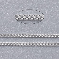 Plata Latón retorcido cadenas, cadenas del encintado, sin soldar, con carrete, oval, sin plomo y el cadmio, plata, 1.8x1x0.36 mm, aproximadamente 301.83 pies (92 m) / rollo