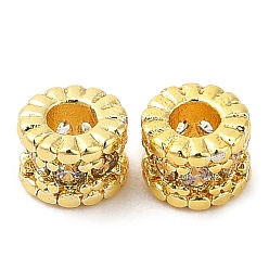 Real 18K Gold Plated Rack Plating Brass Micro Pave Cubic Zirconia Beads, Long-Lasting Plated, Lead Free & Cadmium Free, Column, Real 18K Gold Plated, 4x3mm, Hole: 1.6mm