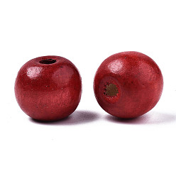 Brique Rouge Perles de bois naturel peintes à la bombe, perles macramé grand trou, sans plomb, ronde, firebrick, 16x14mm, Trou: 4mm, environ800 pcs / 1000 g