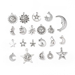 Antique Silver Tibetan Style Alloy Pendants, Star & Moon & Sun Charms, Antique Silver, 13~32x11~25x1~3mm, Hole: 1.4~2mm, 20pcs/set
