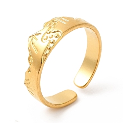 Настоящее золото 18K Ионное покрытие (ip) 304 открытое манжетное кольцо из нержавеющей стали для женщин, реальный 18 k позолоченный, размер США 7 1/4 (17.5 мм)