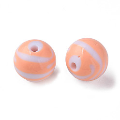 Saumon Clair Perles acryliques à rayures opaques, ronde, saumon clair, 19mm, Trou: 3mm, environ112 pcs / 500 g