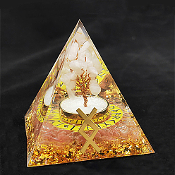 Cristal de Quartz Décorations d'affichage en résine pyramide orgonite symbole rune viking, avec des éclats de cristal de quartz naturel à l'intérieur, pour bureau à domicile, 50~60mm