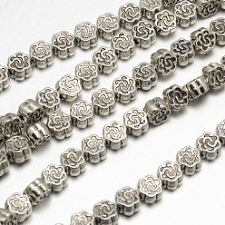 Plata Antigua Estilo tibetano hebras de perlas de aleación de flores, sin plomo y el cadmio, plata antigua, 4.5x3 mm, agujero: 1 mm, sobre 45 unidades / cadena, 8 pulgada