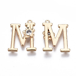 Letter M Brass Pendants, with Rhinestones, Alphabet, Golden, Letter.M, 18x14.5x2.5mm, Hole: 1mm
