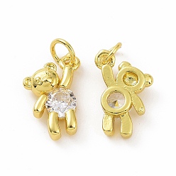 Clear Brass Micro Pave Clear Cubic Zirconia Charms, with Jump Rings, Bear, Clear, 14x11x4mm, Hole: 4mm