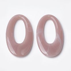 Rosada Marrón Colgantes de acrílico, estilo de imitación de piedras preciosas, oval, marrón rosado, 47x25x4.5 mm, agujero: 1.8 mm, Sobre 170 unidades / 500 g