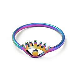 Rainbow Color Ion Plating(IP) 201 Stainless Steel Eye Hollow Finger Ring for Women, Rainbow Color, US Size 6 1/2(16.9mm)