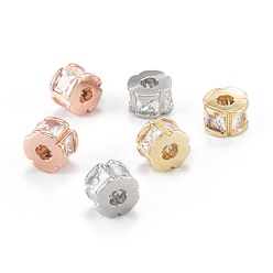 Mixed Color Brass Micro Pave Clear Cubic Zirconia Beads, with Enamel and Jump Ring, Long-Lasting Plated, Rondelle, Mixed Color, 6x4mm, Hole: 1.9mm