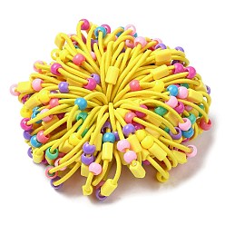 Yellow Colorful Nylon Elastic Hair Ties for Girls Kids, with Plastic Beads, Yellow, 2mm, Inner Diameter: 32mm
