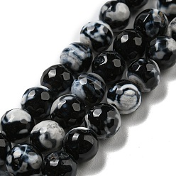Noir Agate naturelle teints perles rondes facettes brins, noir, 8mm, Trou: 1mm, Environ 48 pcs/chapelet, 15.3 pouce