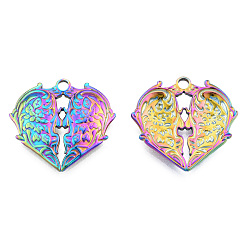 Rainbow Color Ion Plating(IP) 201 Stainless Steel Pendants, Heart with Human Head, Rainbow Color, 25x26.5x3mm, Hole: 2.5mm
