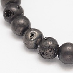 Negro Plateado Electrochapa ronda de cuarzo natural de hebras de perlas de cristal, negro chapado, 10 mm, agujero: 1 mm, sobre 40 unidades / cadena, 15.35 pulgada