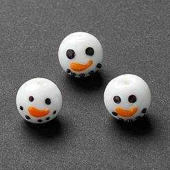 White Handmade Lampwork Beads, for Chistmas, Round Snowman Head, White, 14~14.5.mm, Hole: 2mm